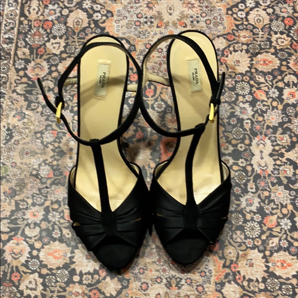 Prada T-Strap 4 inch Peeptoe Satin Heels